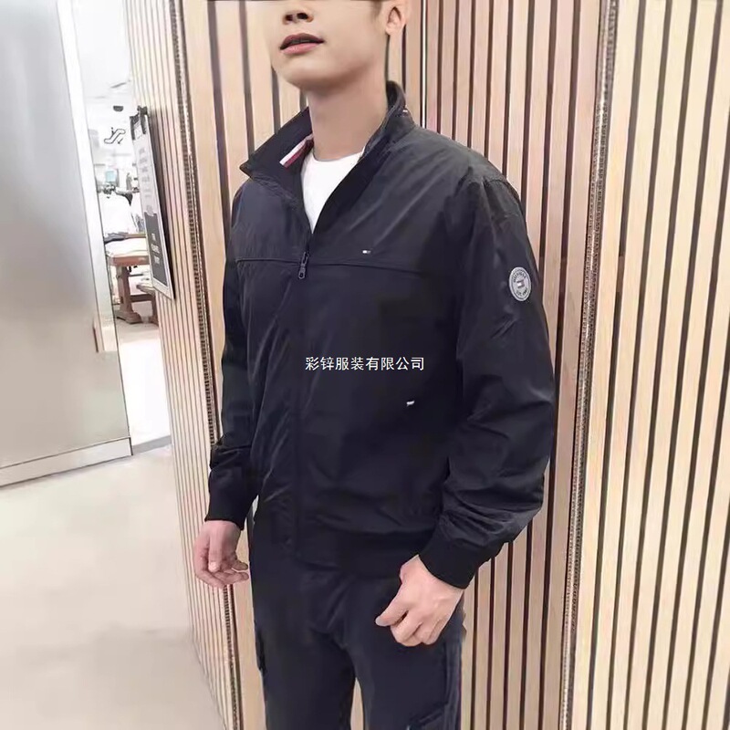 In-stock autumn new TOMMY men's stand-up collar zip-up casual sports embroidered jacket size S