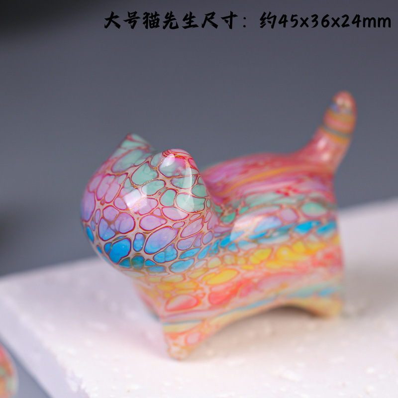 流動する塗料で彩られた猫の置物、可愛いペット、カジュアルな猫先生、車の飾り、卓上装飾、茶道具、オフィスの文房具、文化的で創造的なギフト、漆器|undefined