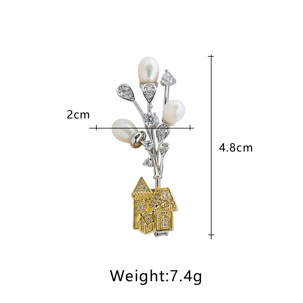 Año Nuevo original de alta calidad exquisita casa voladora viaje pin perlas de agua dulce broche de moda para amigos regalos de alta calidad
