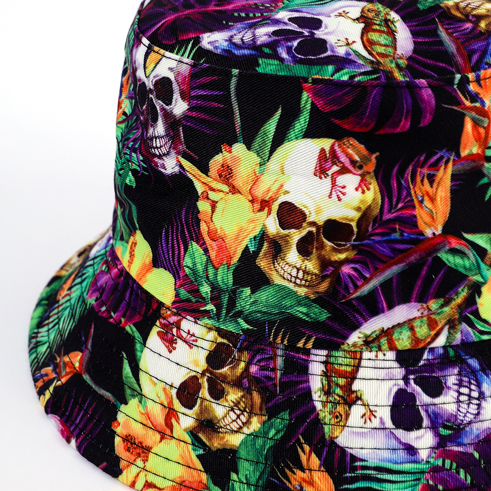 Nuevo sol sombrero punk estilo fantasma cabeza agujero cabeza impreso pescador sombrero hip hop cuenca sombrero hombres y mujeres