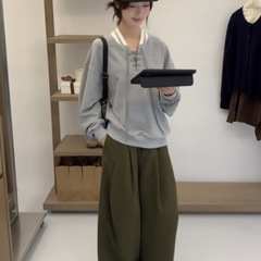 韩系2025秋季新款时尚后背印花螺纹领口系带抽绳卫衣女