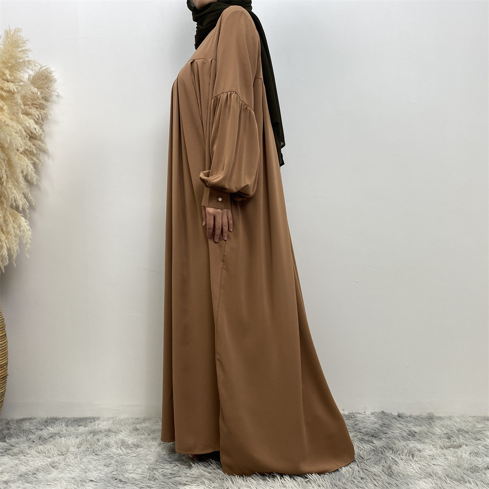 Loose Fitting Sleeved Maxi Dress Stylish Side Pockets Pleated Robe Style Design Women's Clothing_ecoleips.com