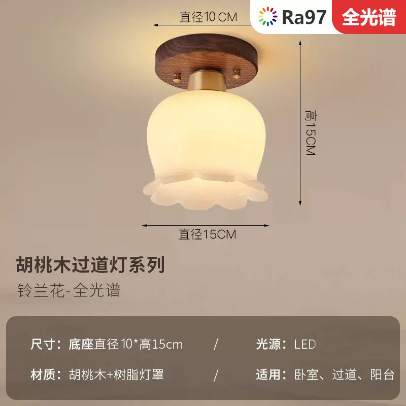 走廊灯过道灯轻奢胡桃木黄铜中式吸顶灯复古侘寂风入户玄关阳台灯|undefined