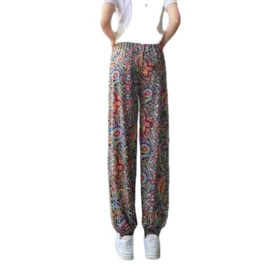 Summer Pants Women's Ice Silk Thin Lantern Pants Women's Summer Adult Anti-mosquito Pants Casual Loose Printed Flower-bouquet Foot Ankle-length Pants