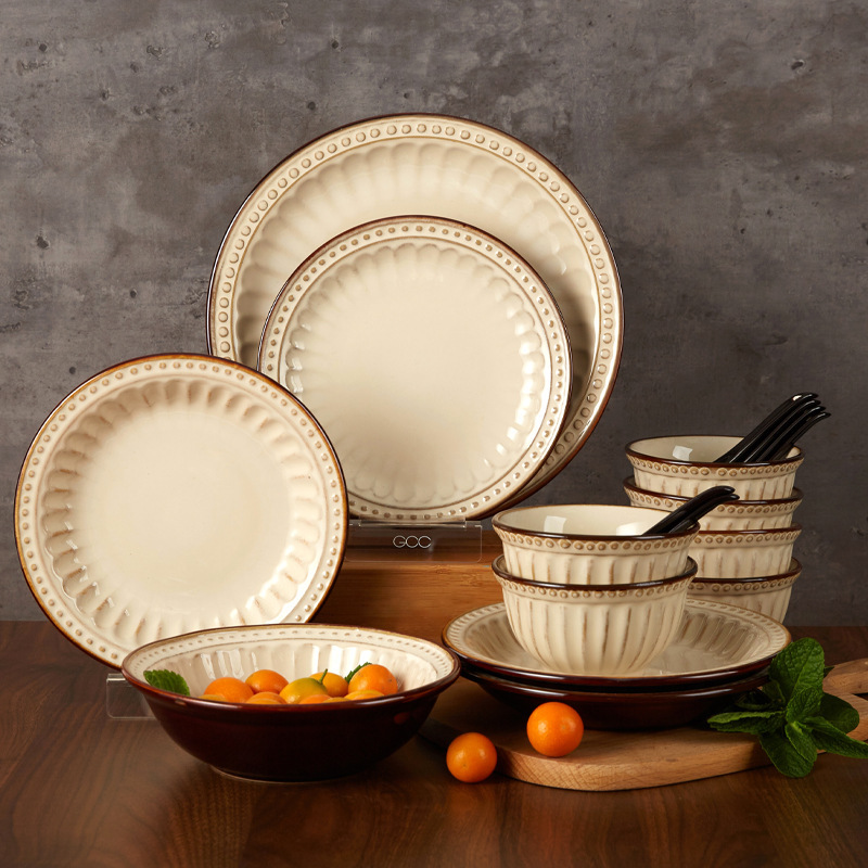 Yuquan Wholesale American Retro Bowls and Plates Set, Dishes and Plates Factory Wholesale, Cross-Border Ceramic Mixed Batch Tableware