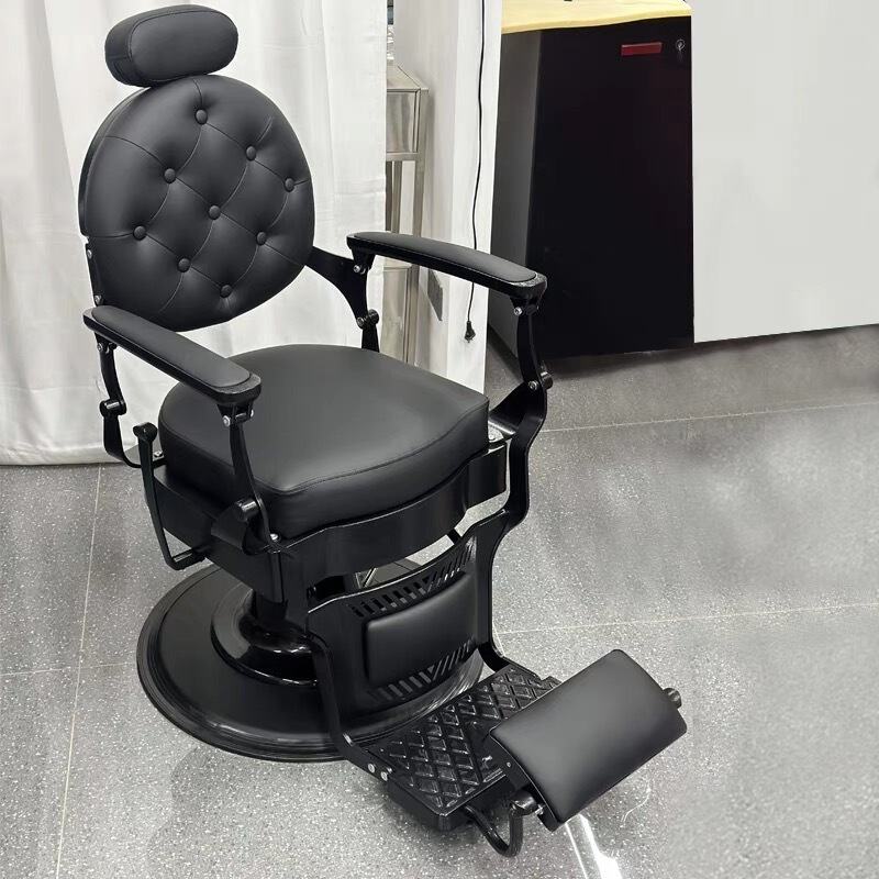 Jueshi Oil Head Chair Hair Salon Can Be Tilted down Men's Large Chair Barber Perm and Dye Retro Hair Salon Chair Lift Rotating Recliner