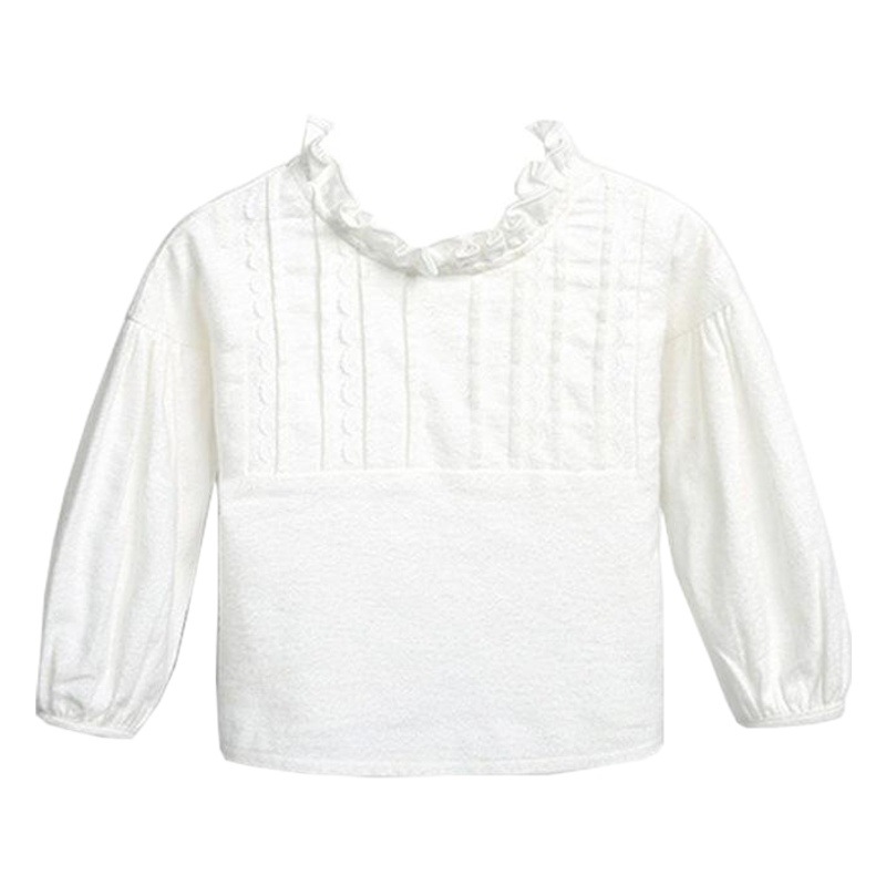 Camiseta blanca de manga larga para niños, top de cuello redondo de color liso para niñas de otoño, ropa de bebé, venta al por mayor de prendas de una pieza para bebés y niños pequeños