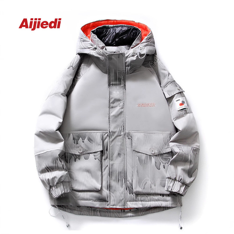 Nuevo chaqueta de plumón impresa para hombres de invierno marca de moda de la juventud abrigo caliente falso dos piezas de chaqueta blanca a prueba de frío para mujeres