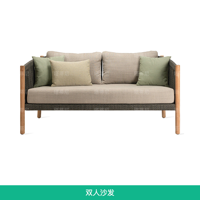 Sofá de madera maciza para exteriores, para patio, jardín, hotel, villa, ocio al aire libre, teca anticorrosión, muebles resistentes al agua y a la intemperie.