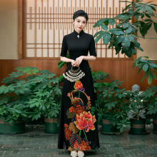 奥黛走秀旗袍连衣裙2025新款高端大气主持人改良舞台t台演出礼服