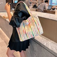 慵懒风大学生包ins韩版彩虹条纹单肩包女士小挎包大容量购物袋