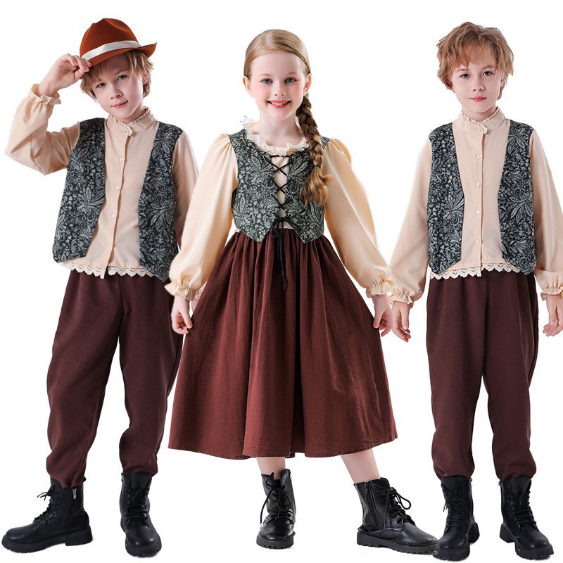 Halloween Kidsren's German Beer Costumes for Boys and Girls on Stage Performances, Retro Medieval Palace Knight Costumes