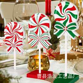 跨境木质棒棒糖装饰摆件拐杖棒棒糖装饰儿童节派对桌面糖果摆件