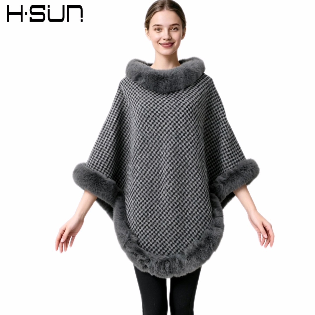 Capa tipo chal de otoño e invierno 2026, nueva bufanda de piel sintética de conejo, abrigo de punto para mujer, prenda exterior holgada y versátil. image 79