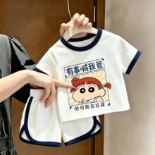 有事喊我爸男女童夏套装新款儿童印花短袖短裤两件套潮