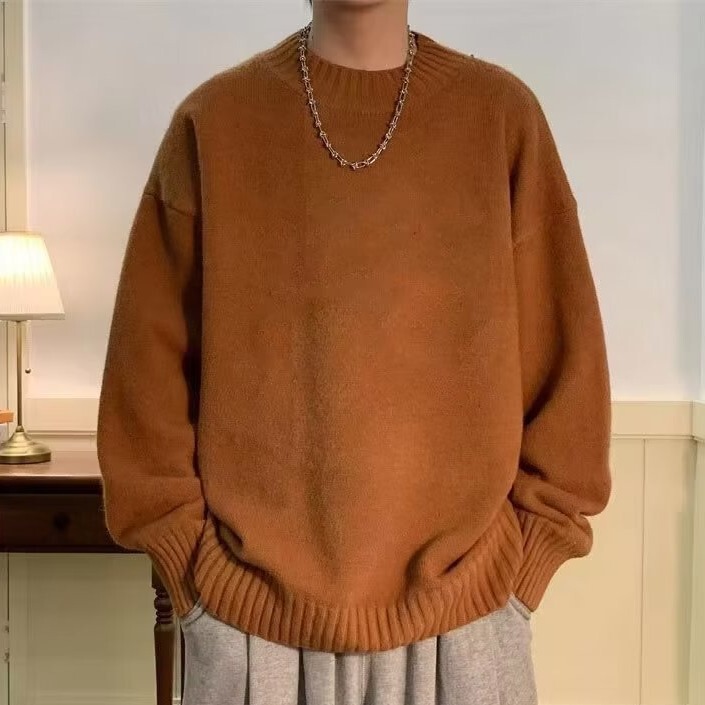 Pure black sweater men's winter 2024 new knitwear American loose lazy style loose round neck coat top Pure black sweater men's winter 2024 new knitwear American loose lazy style loose round neck coat top