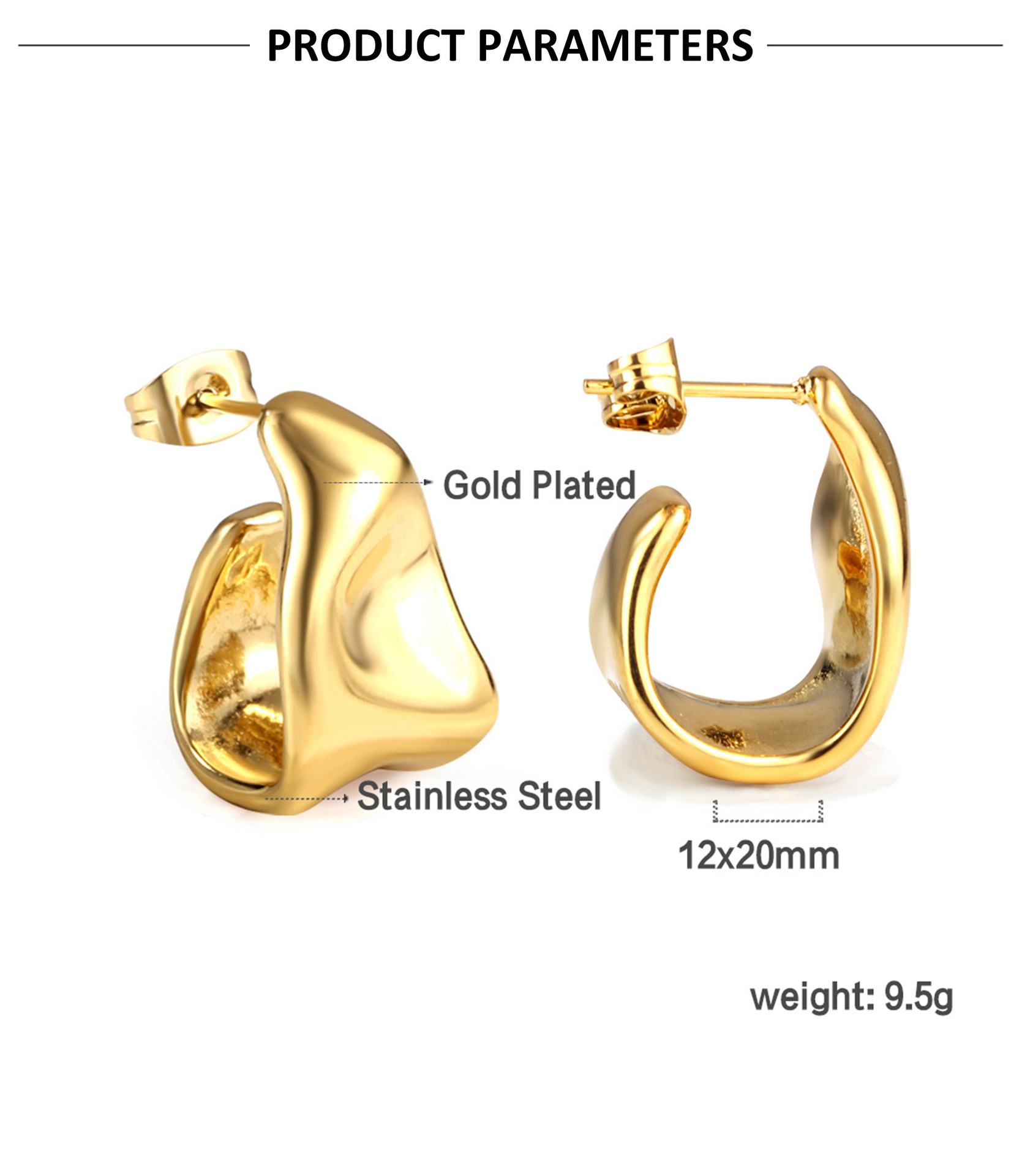 Ear Studs Classification 1 Pair Quantity 1 Pair Simple Style Geometric Plating Stainless Steel Ear Studs