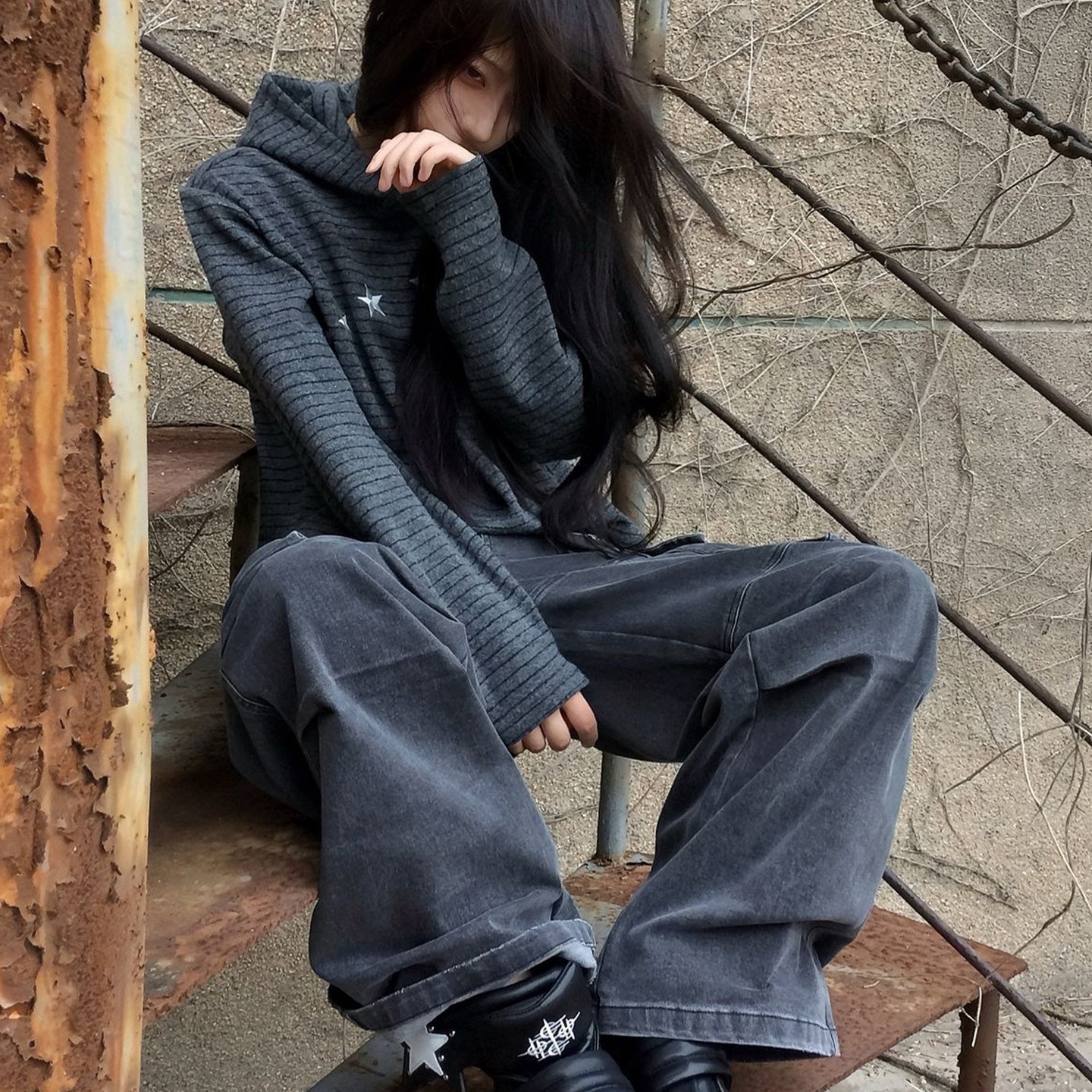 春秋新款美式复古街头星星条纹卫衣男女宽松连帽百搭情侣套头卫衣