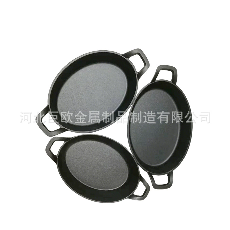 Чугунная сковорода Бытовая овальная сковорода Теппаньяки в форме рыбы Коммерческая тарелка для барбекю с двумя ушками и антипригарным покрытием Легко чистится