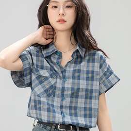 实拍视频在详情正肩短袖衬衫女2025新款春秋季宽松衬衣开衫上衣