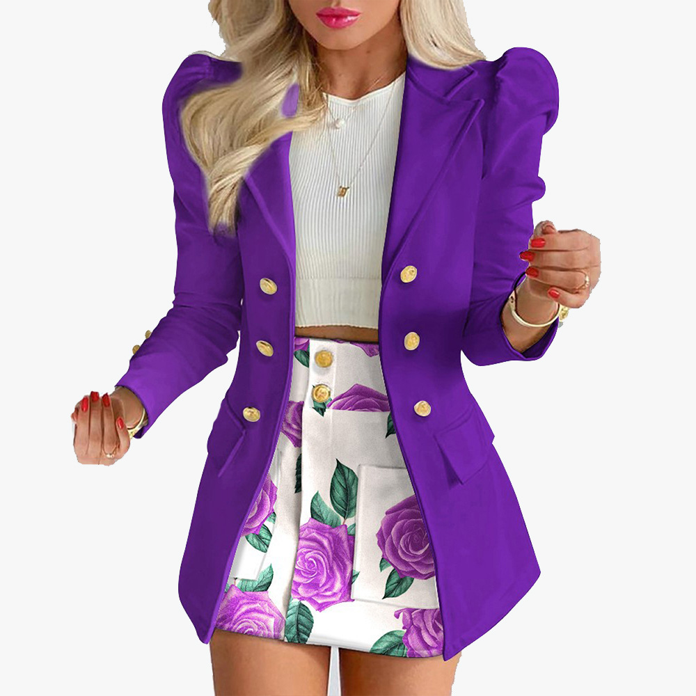 Conjunto de blazer y falda con estampado floral para mujer_voghion.com