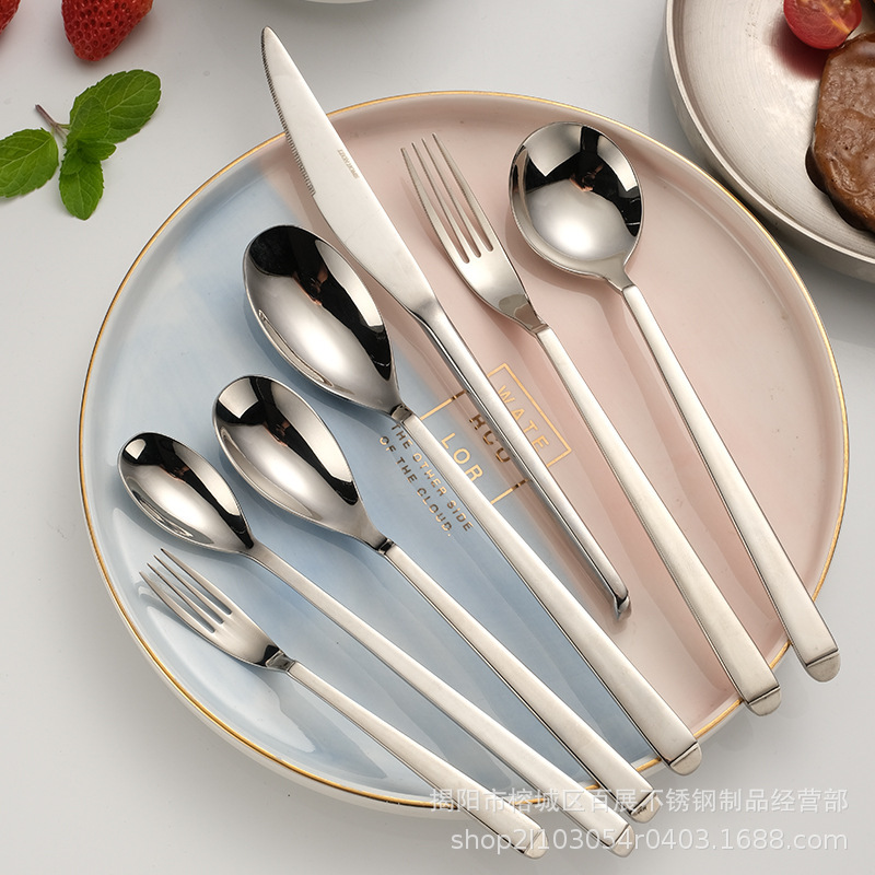 Moroccan 304 bright stainless steel steak knife, fork and spoon four-piece Western-style tableware set mirror dessert spoon