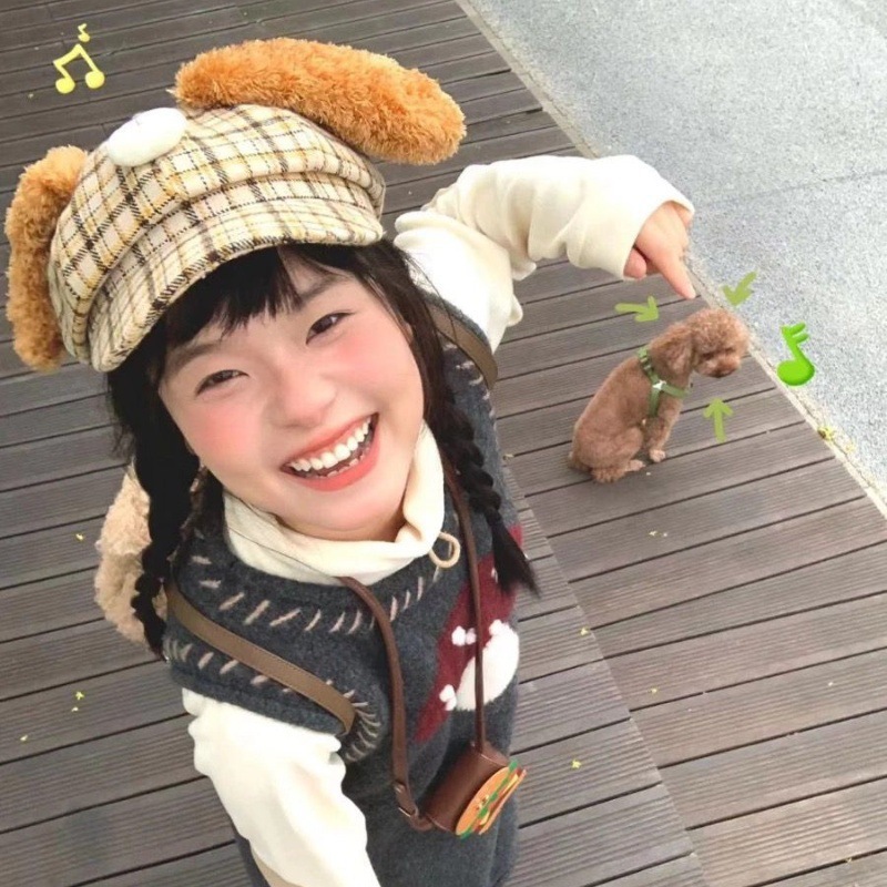狗狗毛绒耳朵格纹帽子女可爱y2k甜酷八角帽显脸小秋冬氛围感帽子|undefined