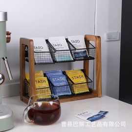 木质收纳架实木铁木结合家用吧台胶囊置物架咖啡糖包木制收纳架