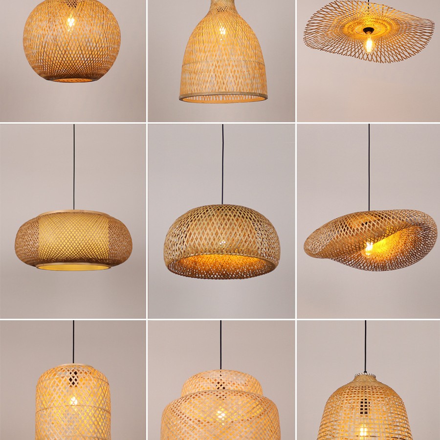 Lámpara de araña tejida de bambú Restaurante chino Lámpara de salón de té de linterna de bambú Restaurante japonés Sombrero de paja Lámpara de araña tejida de ratán B & B