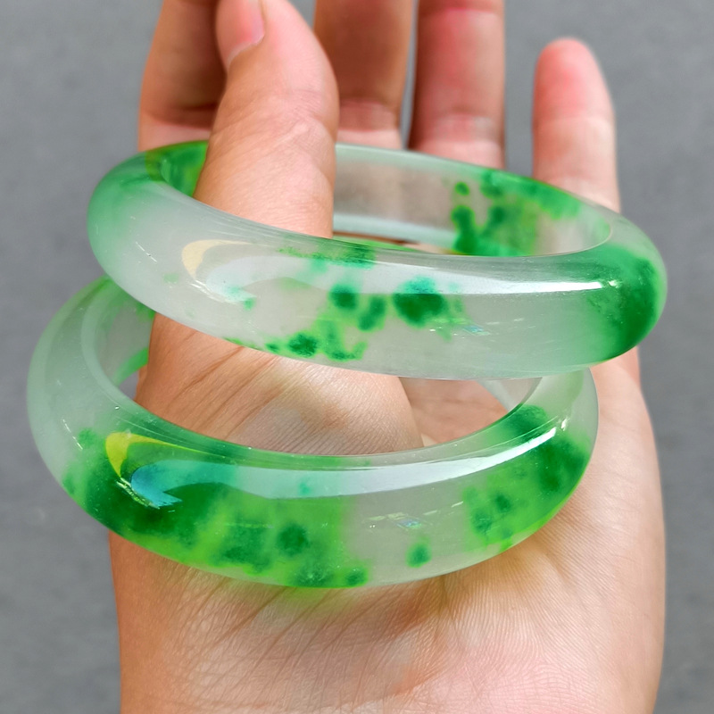 (2개) 신장 금실크 옥 팔찌 옥급 얼음꽃 타이어 팔찌 허톈 옥 얇은 원형 스트립 석영암 뷰티 팔찌