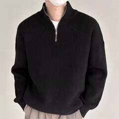 半拉链春秋季针织衫男轻熟日常新款男士毛衣休闲简约纯色长袖上衣