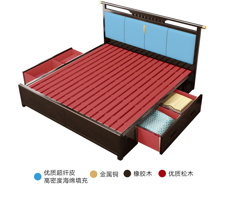 New Chinese solid wood bed 1.8 meters double bed bedroom 1.5 meters single bed