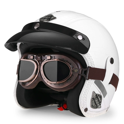locomotive warm half helmet autumn — Motosiklet dəbilqələri - m-milky-white-grid-copper-mirror-free-brim-face-towel