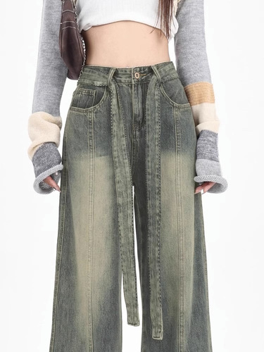 American Retro Yellow Clay Color Wide Leg Women's Autumn New Arrival High Street Vibe Style High Waisted Loose Slimming Pants