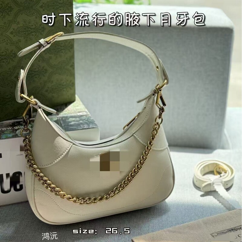Gujia Hobo Underarm Bag Double g Crescent Half Moon Bag Luxury Genuine Leather Shoulder Crossbody Bag Chain Trendy Women's Bag Gujia Hobo Underarm Bag Double g Crescent Half Moon Bag Luxury Genuine Leather Shoulder Crossbody Bag Chain Trendy Women's Bag