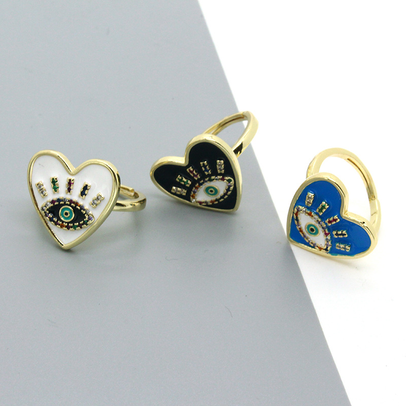 Retro Personality Drop Oil Color Diamond Eye Peach Heart Demon Eye Open Ring display picture 5