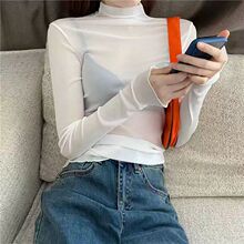 2026早秋基础款内搭木耳边 网纱打底衫高领上衣女
