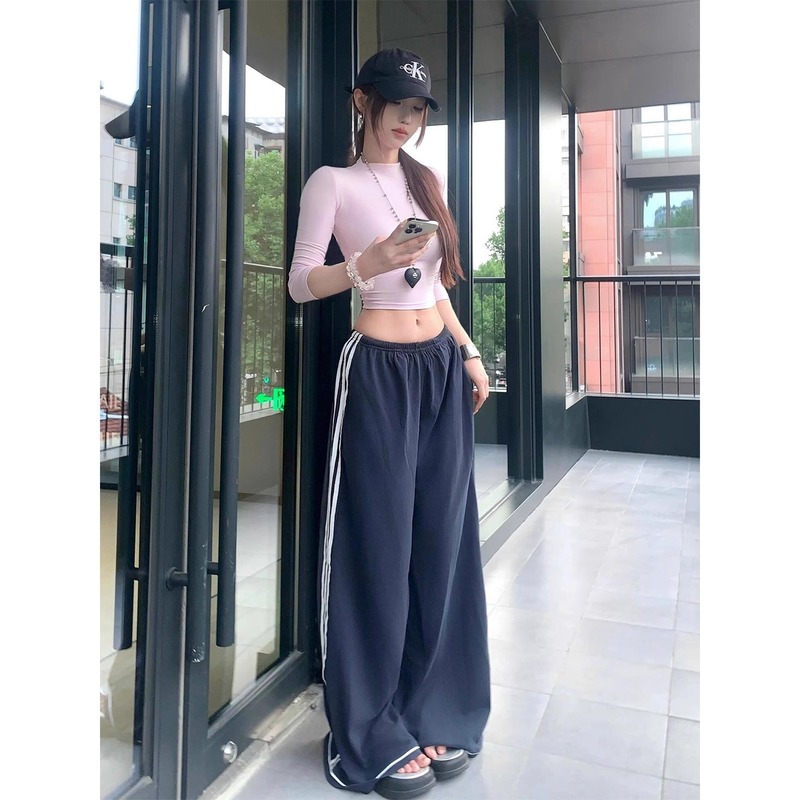 夏のデザイン、ゆったりとしたレイジースタイル、カジュアルで多用途、トレンディな日焼け止めと防蚊パンツ、女性用のブルーのスポーツワイドレッグパンツ|undefined