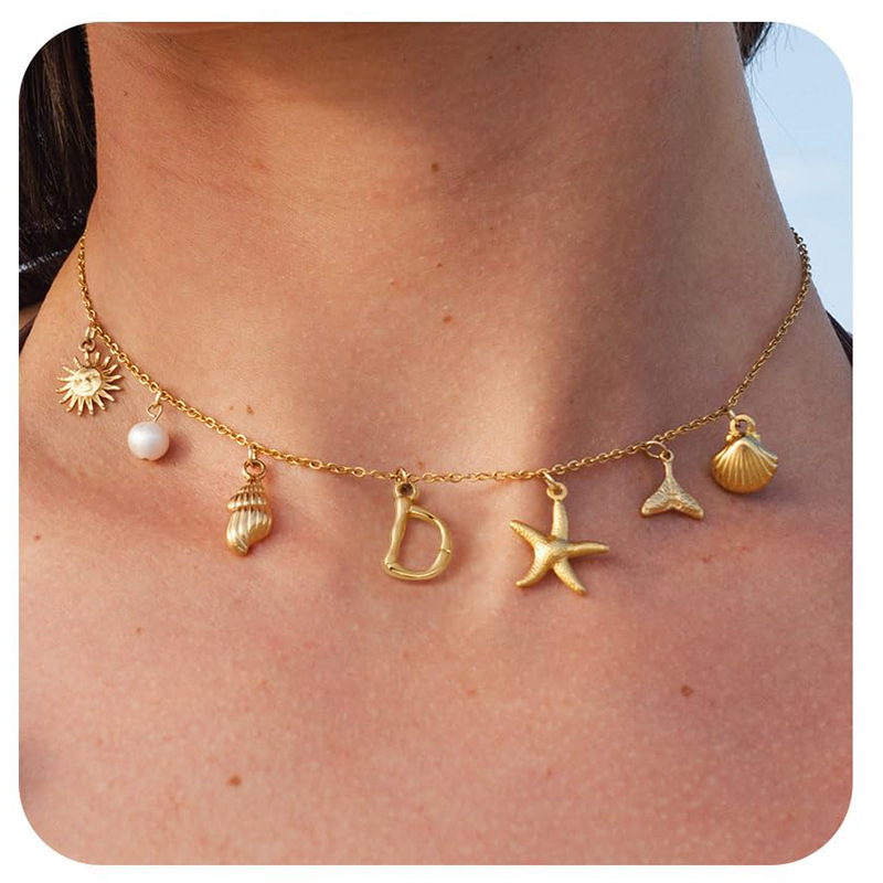Sun, Letter, Starfish Pattern Copper Simple Style Sun Letter Starfish Pendant Necklace
