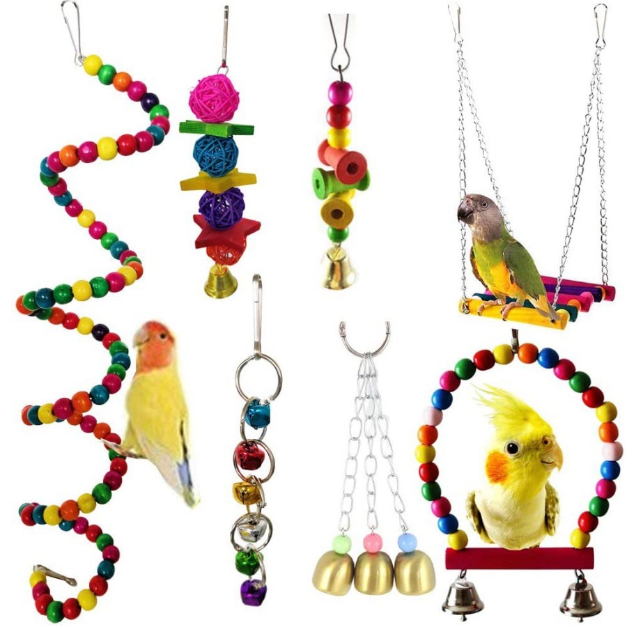 Juegos de juguetes de pájaros explosivos transfronterizos de artículos de pájaros roer y tirar juguetes de pájaros para aliviar el aburrimiento escaleras columnas juguetes de loros image 9