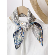 双面喷绘超厚精工卷边真丝斜纹绸丝巾中方巾披肩外搭女2024年新款