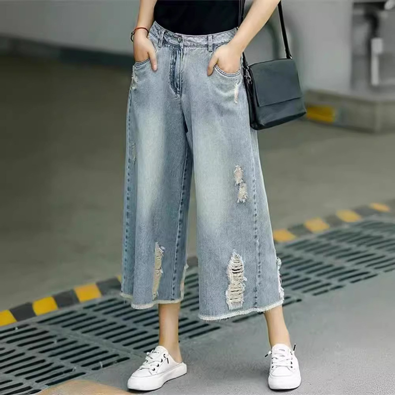 Petite Straight-Leg Jeans for Women, Light-Colored American Style, Loose Fit, Plus Size, Summer Thin High-Waisted Ripped Wide-Leg Cropped Pants Petite Straight-Leg Jeans for Women, Light-Colored American Style, Loose Fit, Plus Size, Summer Thin High-Waisted Ripped Wide-Leg Cropped Pants