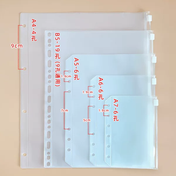 A5A6A7B5A4 Notebook with 6-Hole Binder, Zipper Pouch, Receipt Organizer, Pvc Storage Bag, Zippered Pen Case