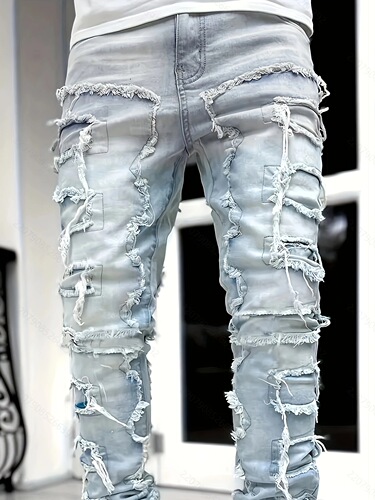 Cross-border European and American Amazon independent website Y2K-style spring/autumn fashion fringed stretch straight-leg pants for teenage boys