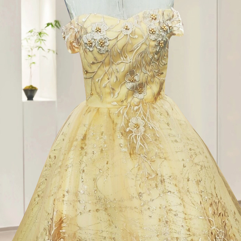 Vestido de coro dorado 2024 rendimiento de primavera vestido de novia de color esponjoso EXAMEN DE ARTE solo mujer estudiante traje de rendimiento simple