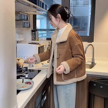 欧货新韩版皮毛一体外套女宽松麂皮绒羊羔毛秋冬保暖长袖外套上衣