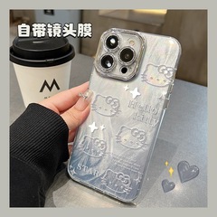 银kt适用苹果16Promax手机壳15pro羽纱IP14闪粉全包镜头膜网红16