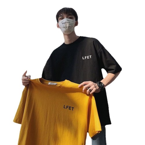 Summer Short Sleeve Men Loose 5-Button Sleeve T-Shirt Korean Style Trendy Half Sleeve Men Simple Versatile T-Shirt Top