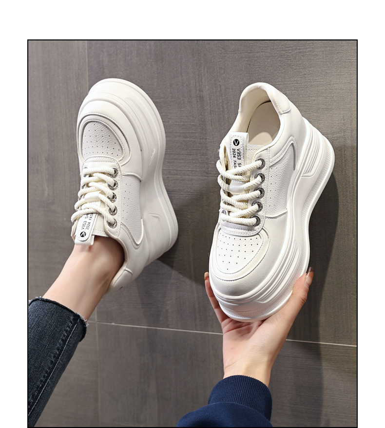 Giày sneaker nữ đế dày phối màu tăng chiều cao — Màu trắng be chi tiết 12