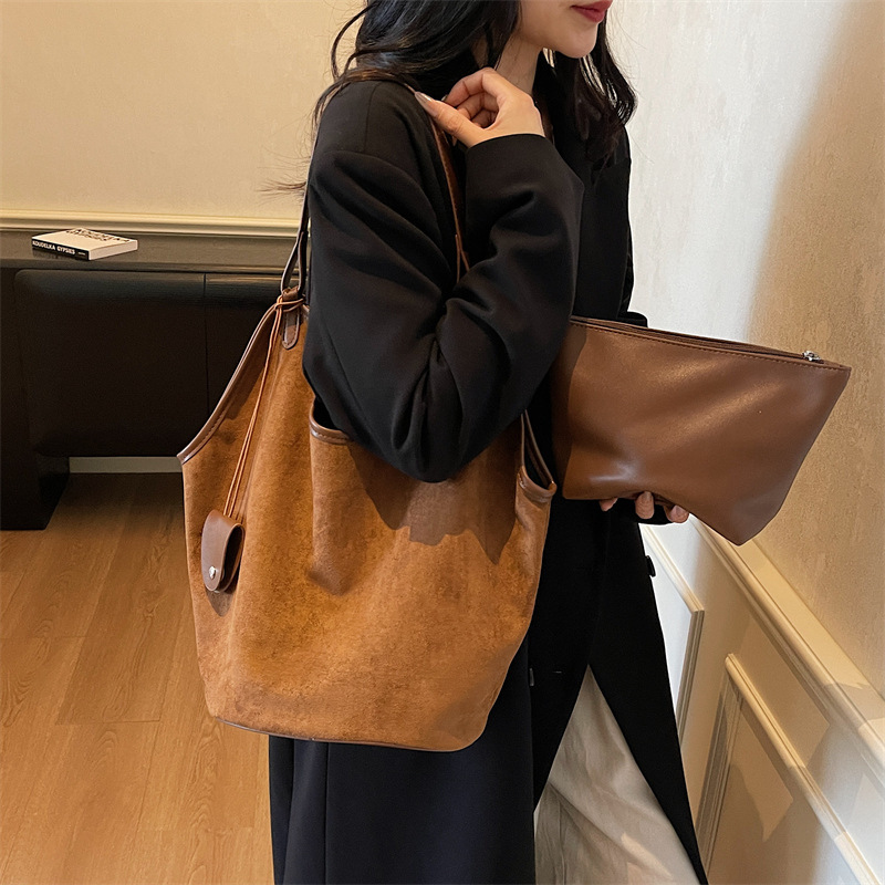 复古慵懒风腋下包女2025秋冬新款时尚通勤托特包大容量子母单肩包|undefined
